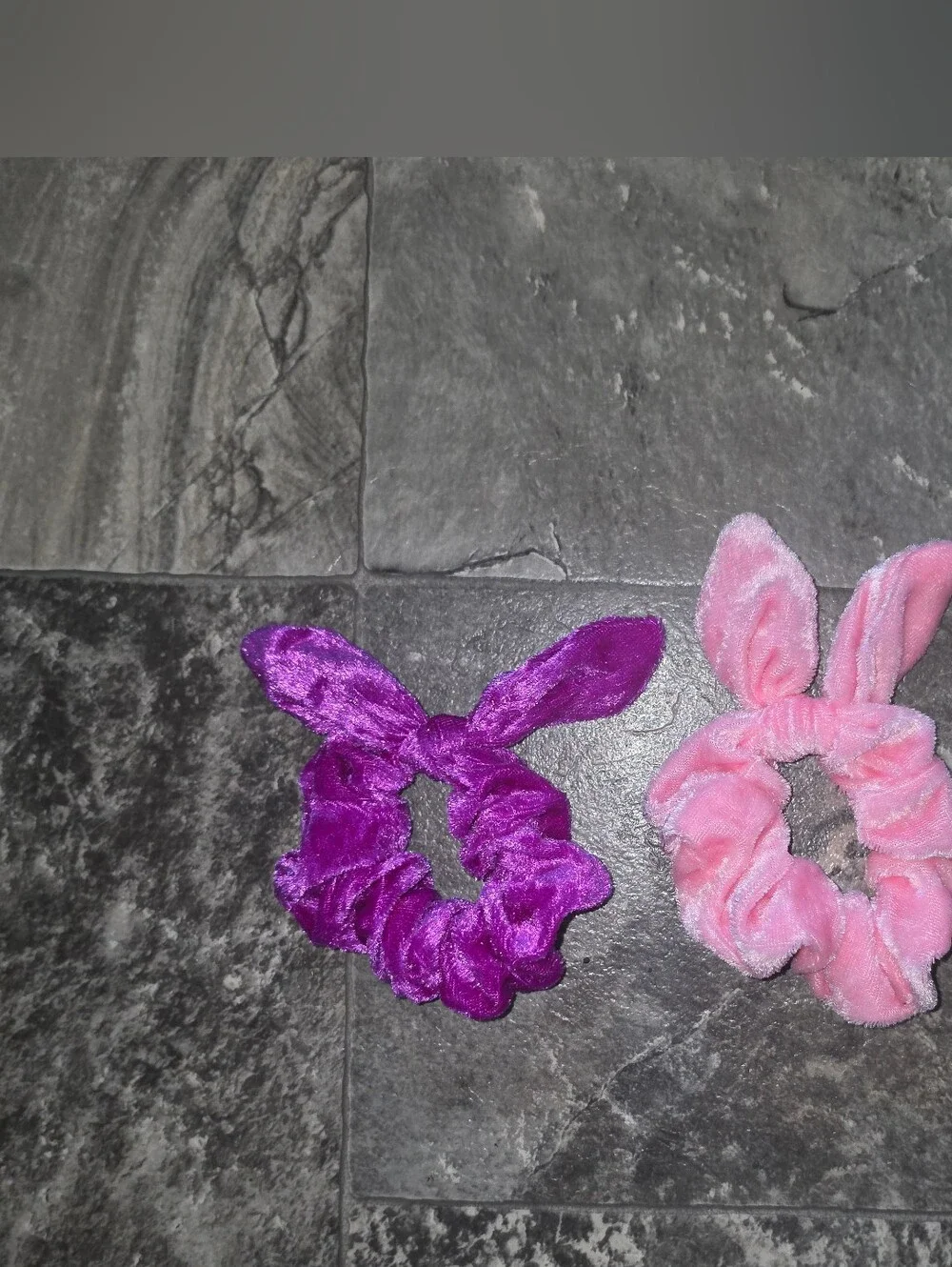 Bunny Ear Hair Scrunchies - Pink & Purple BNIB